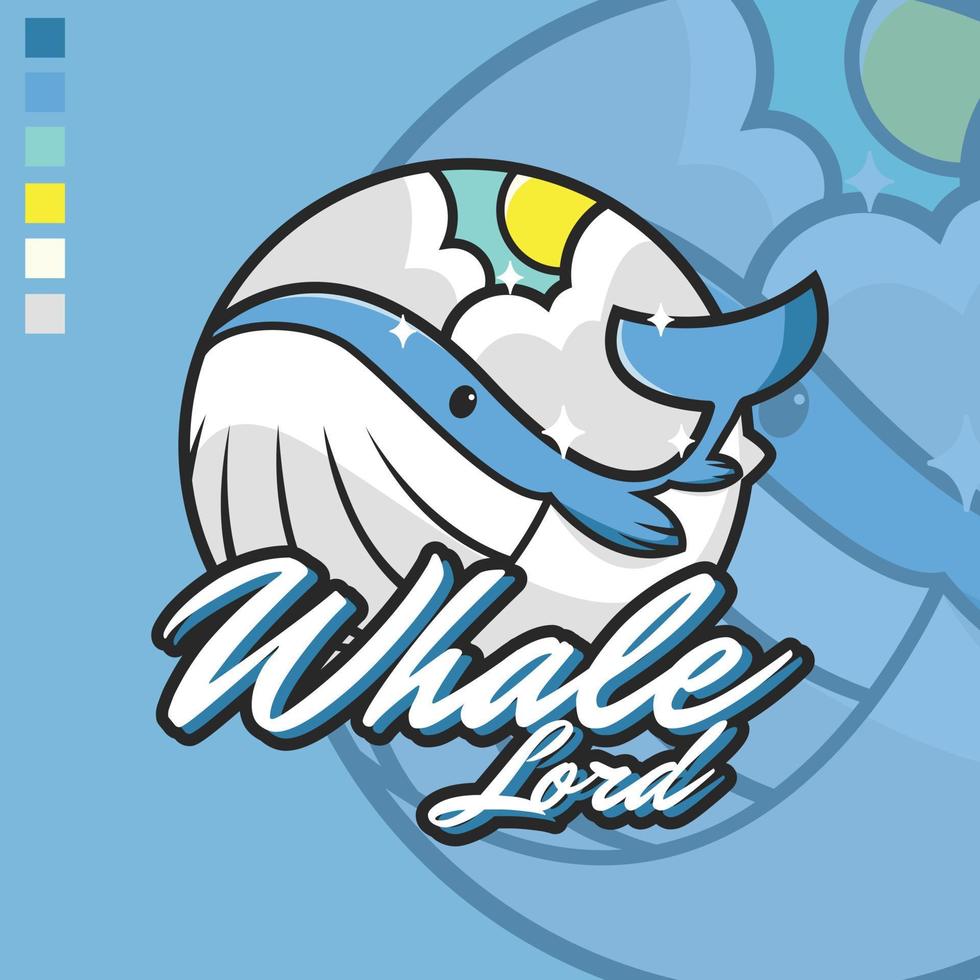 Vektor süß Maskottchen Logo und Illustration von groß Wal