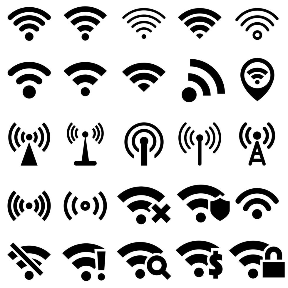 svart vektor uppsättning Wi-Fi ikoner. wiFi signal illustration tecken samling. trådlös symbol.