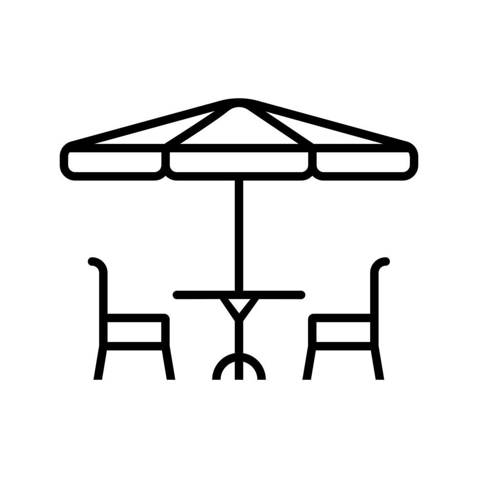 terrass Kafé linje vektor ikon. camping tabell och stolar illustration tecken. linjär stil symbol för mobil begrepp och webb design. bistro logotyp.