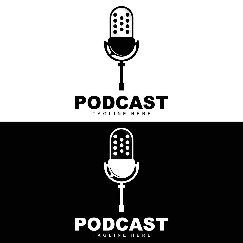 podcast logotyp, vektor, headsetet och chatt, enkel årgång mikrofon design vektor