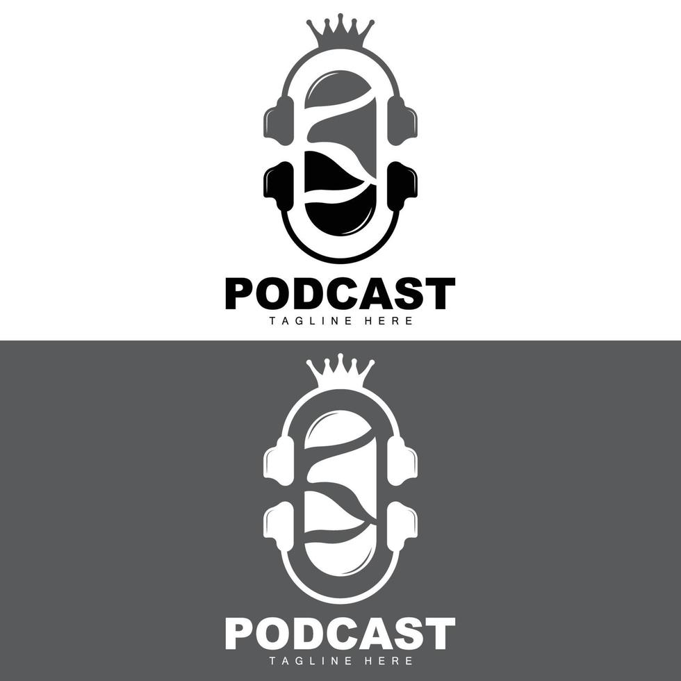 podcast logotyp, vektor, headsetet och chatt, enkel årgång mikrofon design vektor