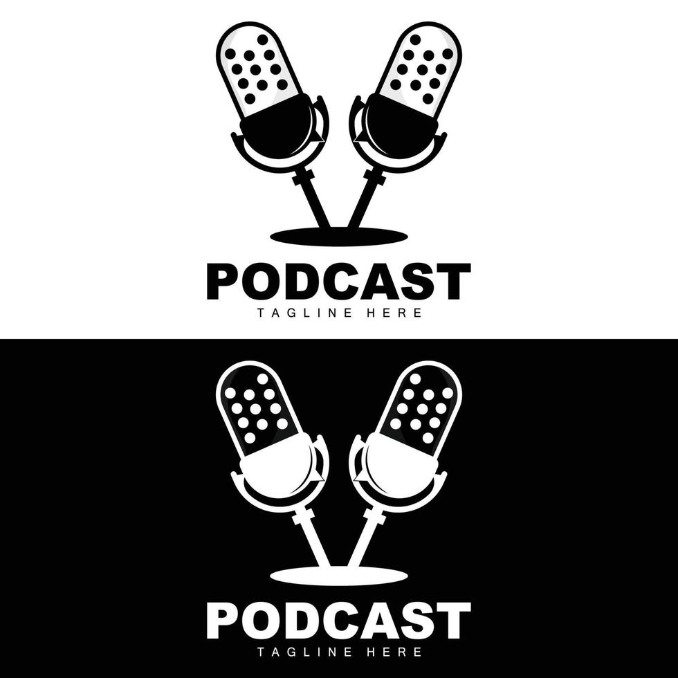 podcast logotyp, vektor, headsetet och chatt, enkel årgång mikrofon design vektor