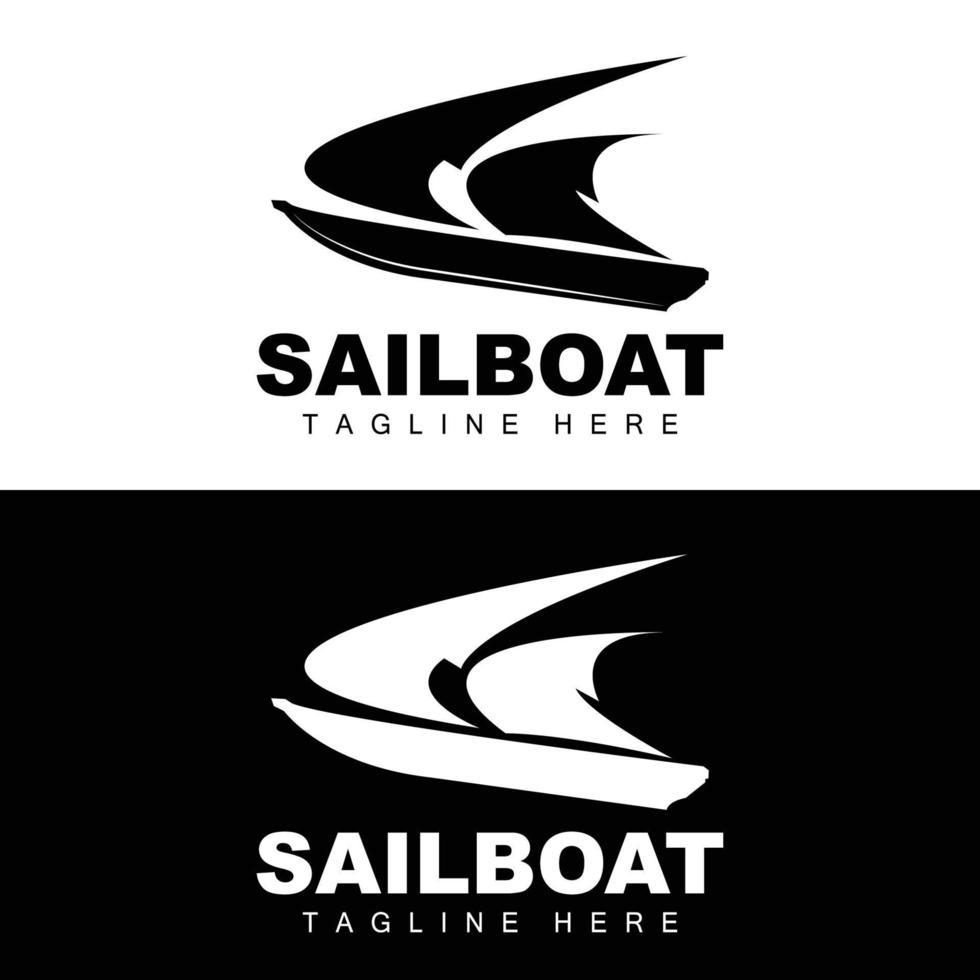 Segelboot-Logo, traditioneller asiatischer Bootsvektor, See-Ozean-Icon-Design, Fischerboot vektor