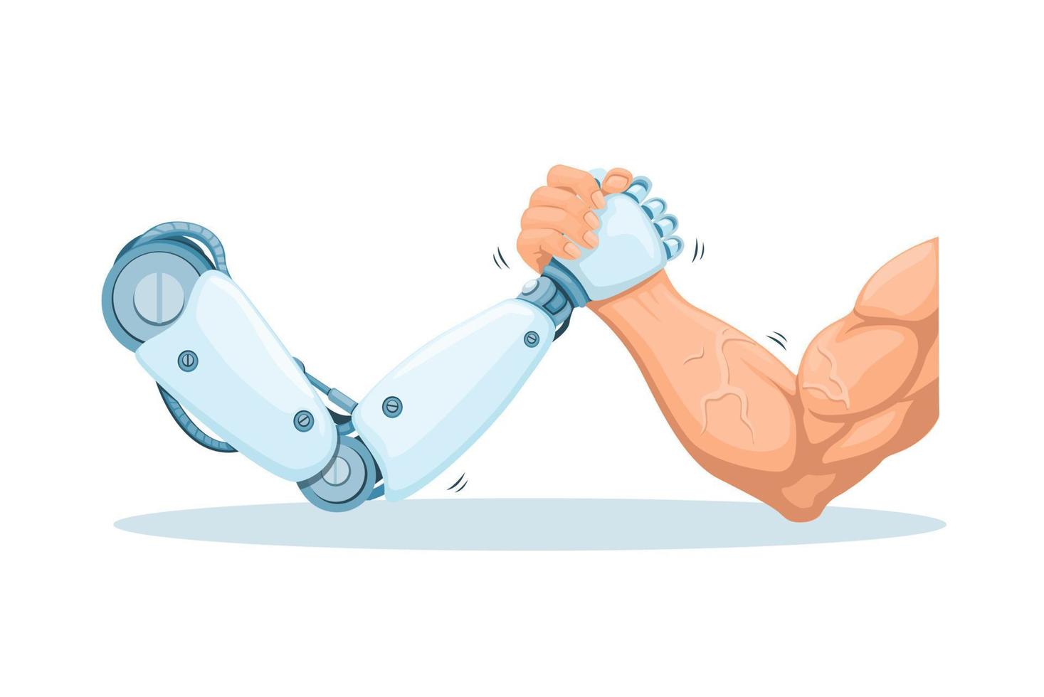 Roboter vs. Mensch Arm Ringen Spiel Herausforderung Symbol Karikatur Illustration Vektor