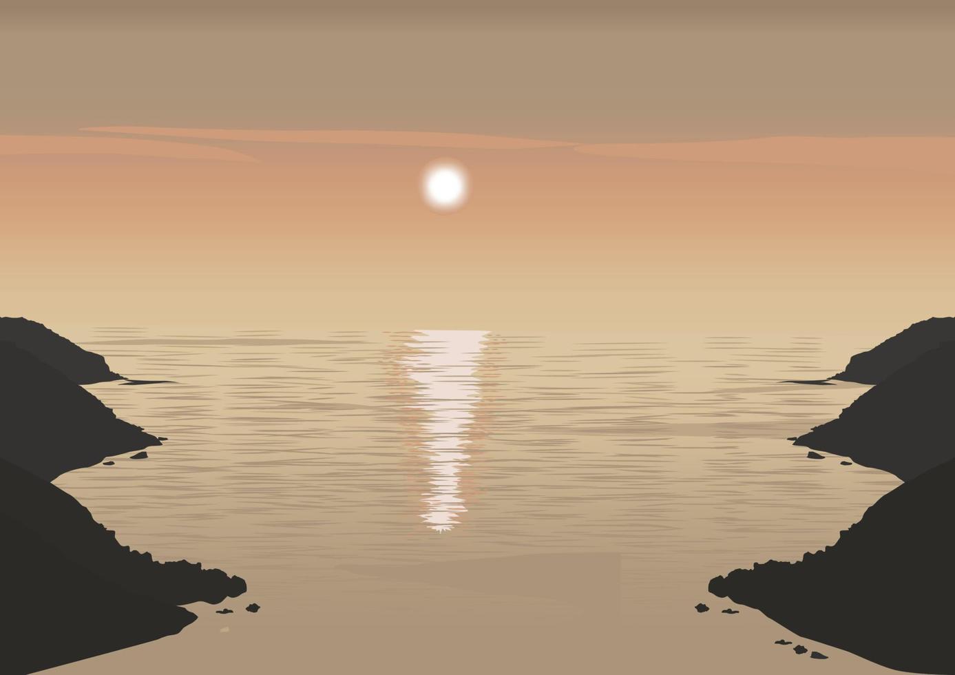 illustration av en solnedgång över de hav med en reflexion på de vatten vektor