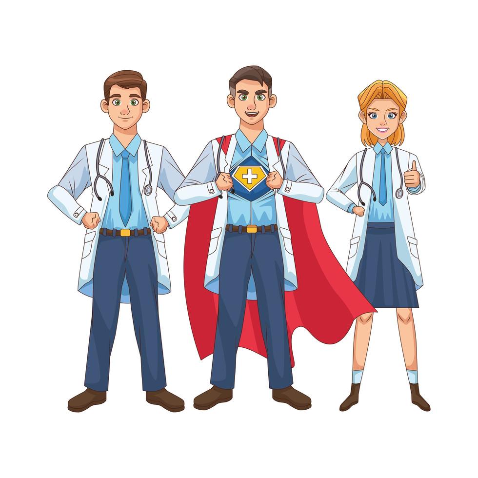 Super Ärzte mit Heldenmänteln gegen covid19 vektor