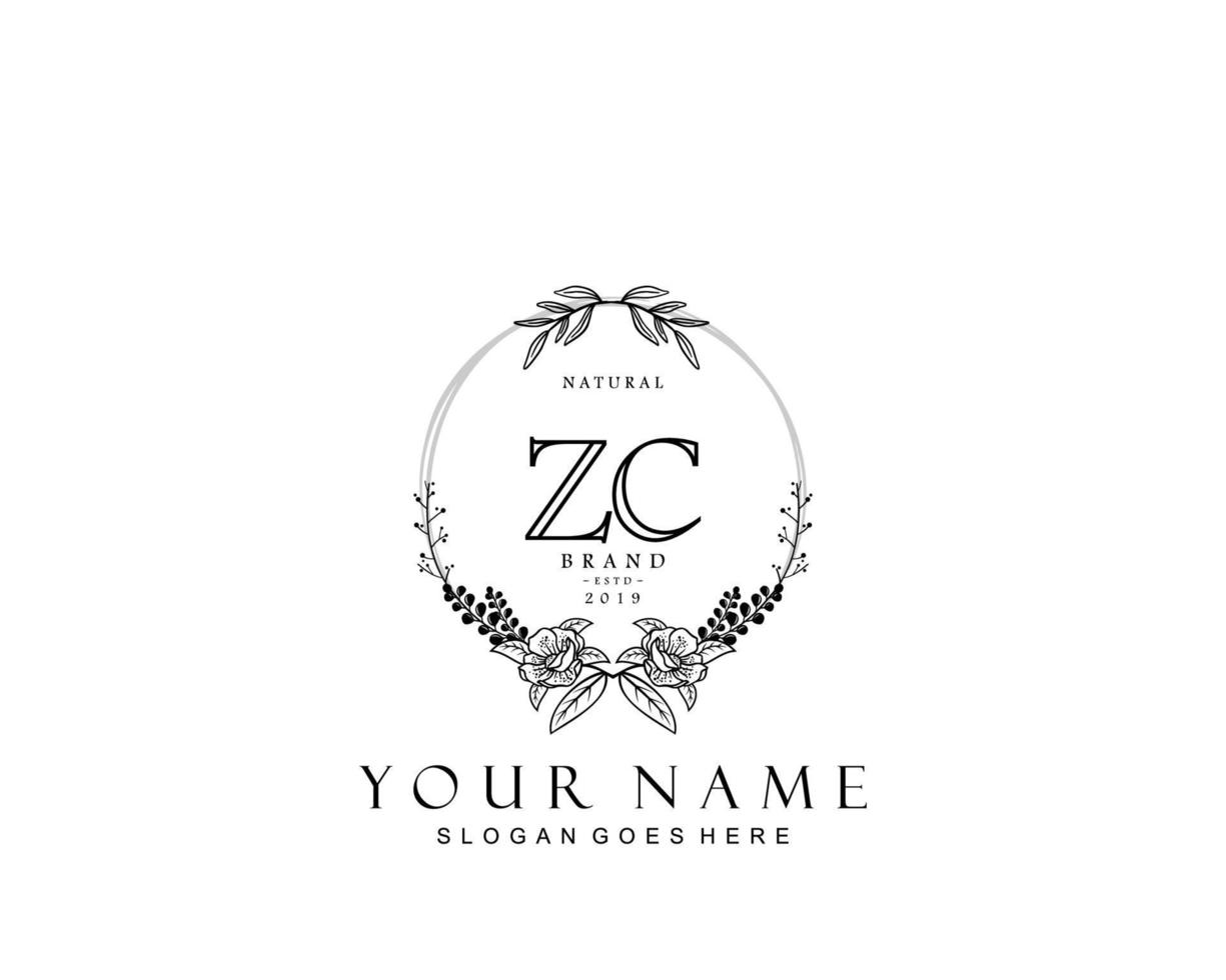 anfängliches zc-schönheitsmonogramm und elegantes logo-design, handschriftlogo der ersten unterschrift, hochzeit, mode, blumen und botanik mit kreativer vorlage. vektor