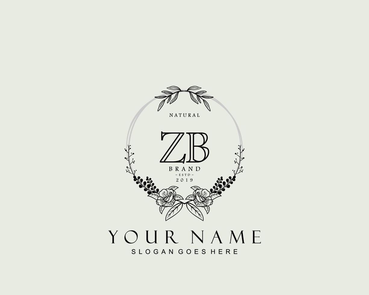 anfängliches zb-schönheitsmonogramm und elegantes logo-design, handschriftliches logo der ersten unterschrift, hochzeit, mode, blumen und botanik mit kreativer vorlage. vektor