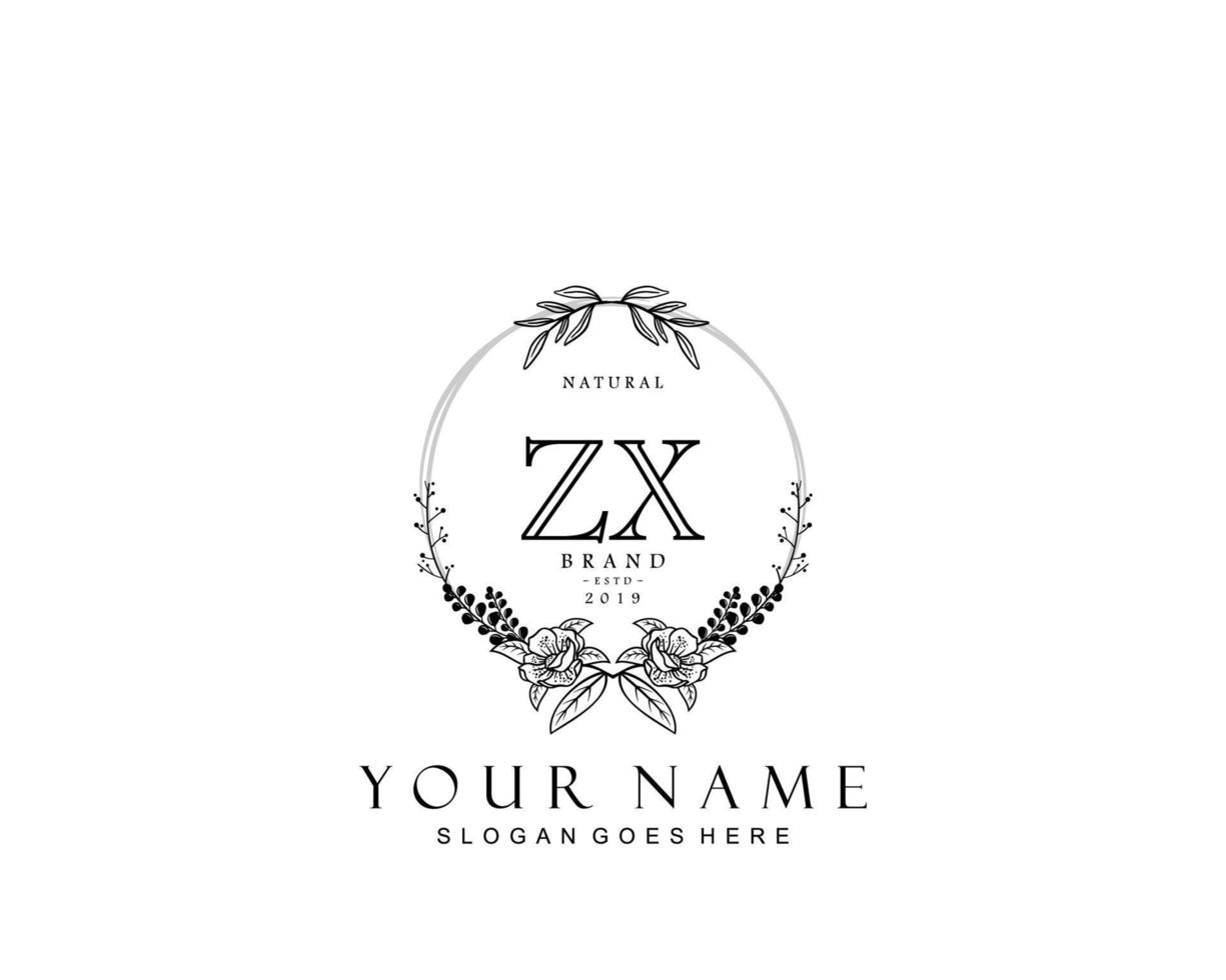 anfängliches zx-schönheitsmonogramm und elegantes logo-design, handschriftliches logo der ersten unterschrift, hochzeit, mode, blumen und botanik mit kreativer vorlage. vektor