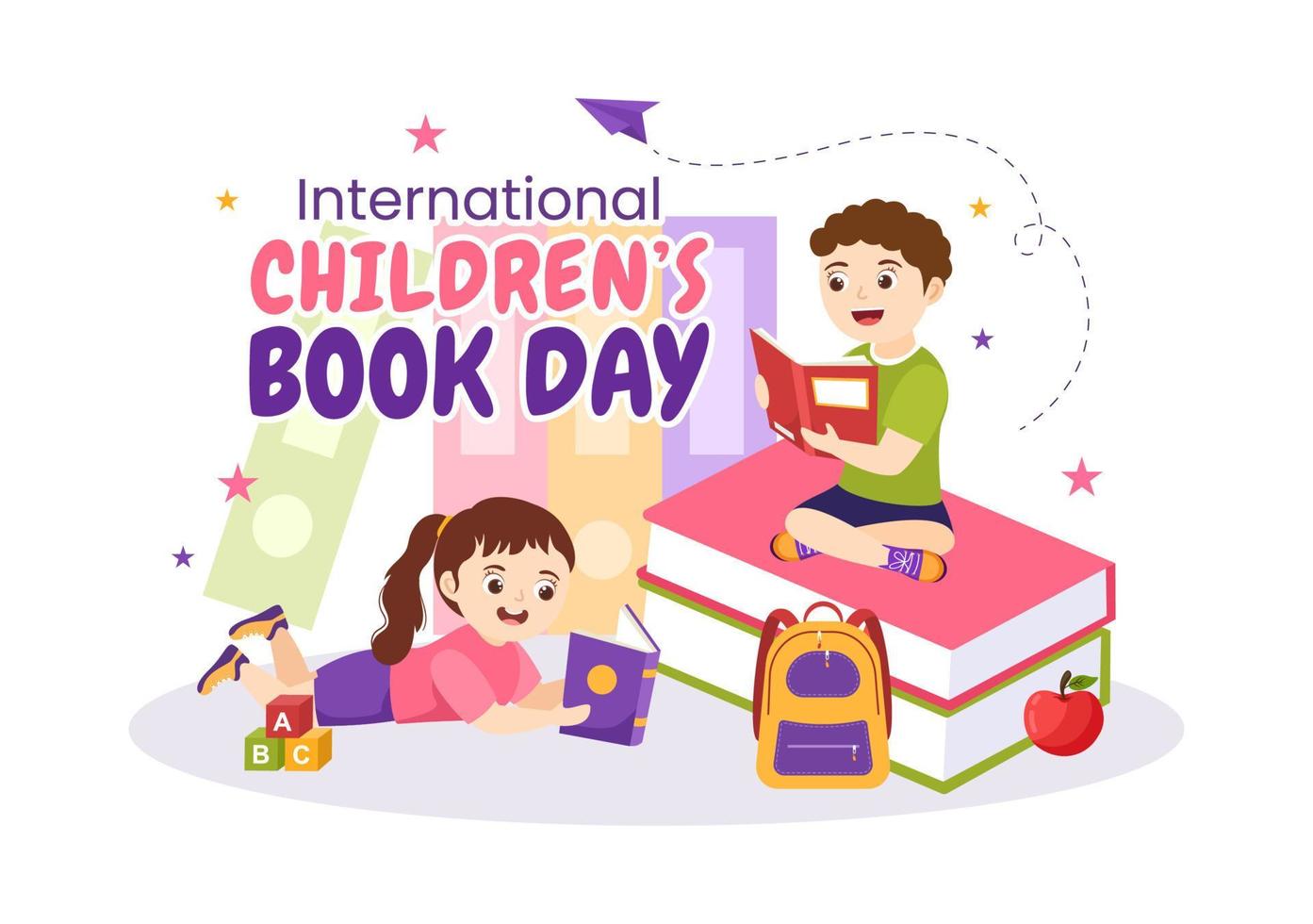 International Kinder- Buch Tag auf April 2 Illustration mit Kinder lesen oder Schreiben Bücher im eben Karikatur Hand gezeichnet zum Landung Seite Vorlagen vektor