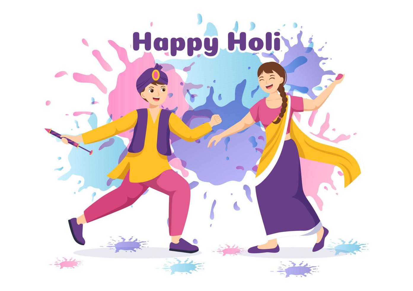 glücklich holi Festival Illustration mit bunt Topf und Pulver im Hindi zum Netz Banner oder Landung Seite im eben Karikatur Hand gezeichnet Vorlagen vektor