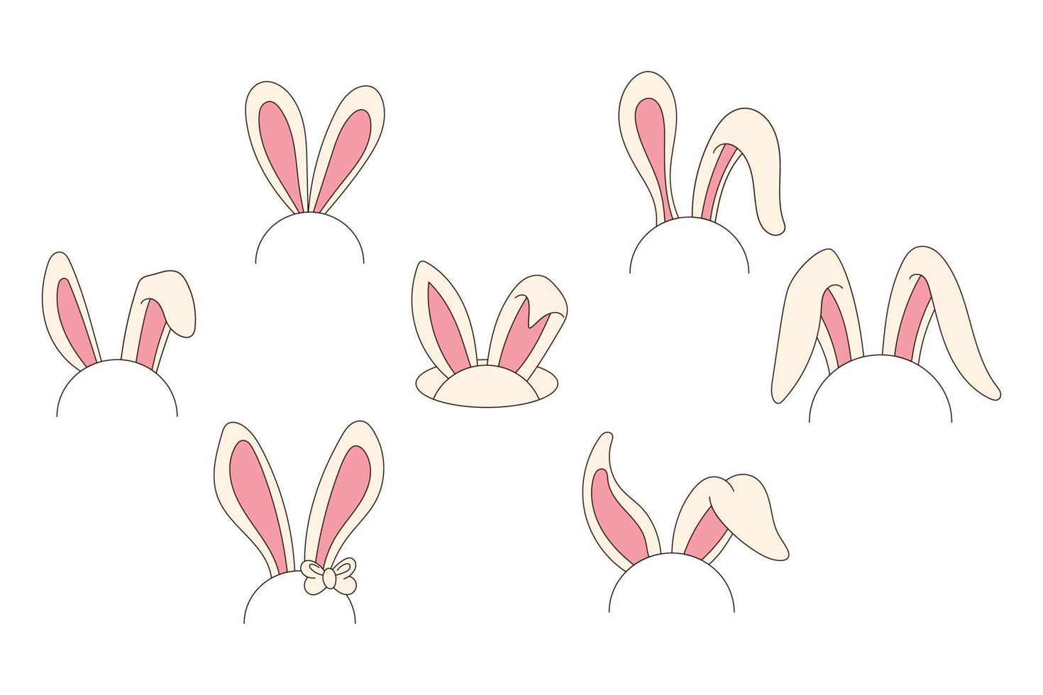 groovig Hippie glücklich Ostern. einstellen von Ostern Hasen Ohren im modisch retro 60er Jahre 70er Jahre Karikatur Stil. vektor