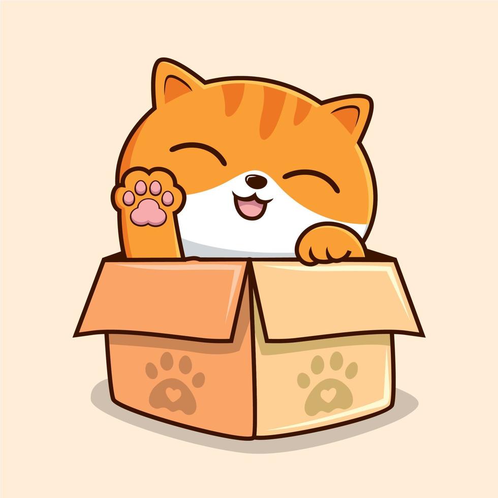 Tabby Katze im das Box Karikatur - - Weiß Orange Katzen - - süß gestreift Katze winken Pfoten vektor