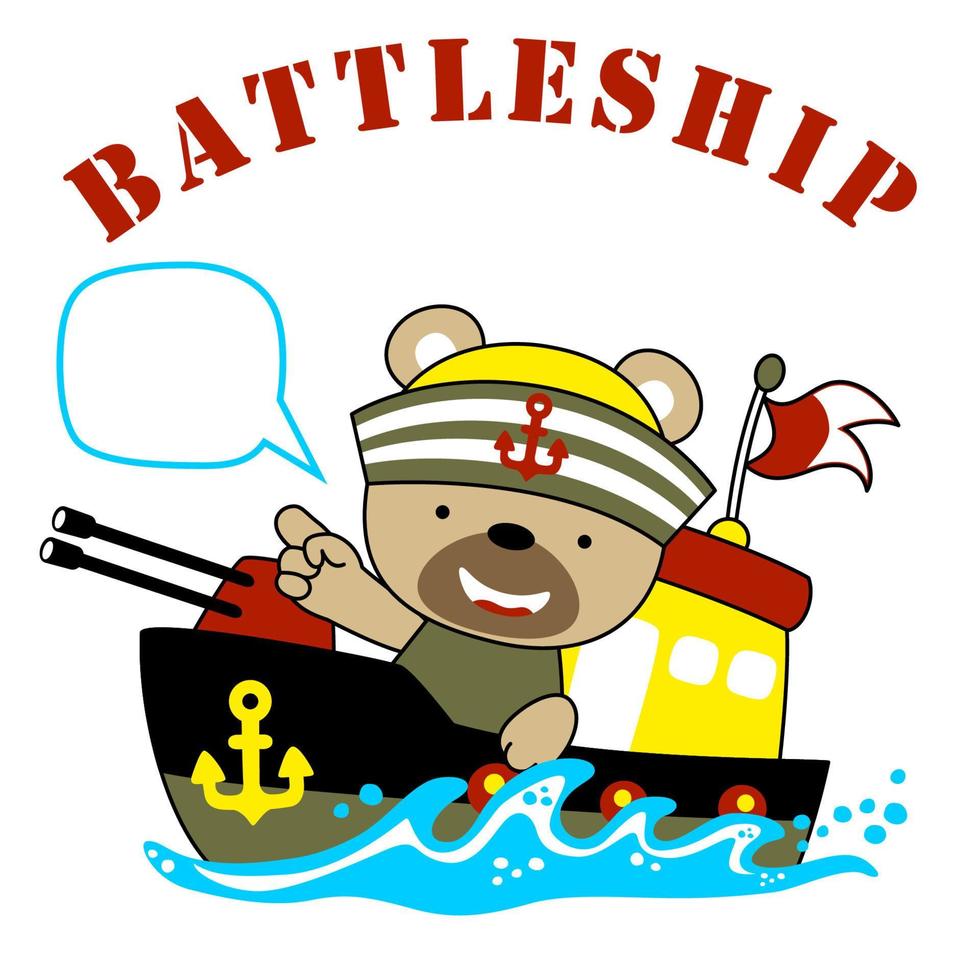 Vektor Karikatur von süß Bär das Marine Heer auf Schlachtschiff