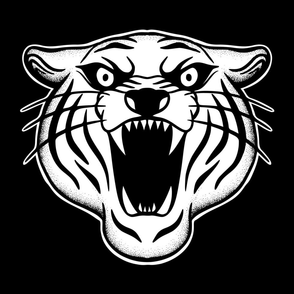 Tiger Kunst Illustration Hand gezeichnet Stil schwarz und Weiß Vektor zum Tätowierung, Aufkleber, Logo usw
