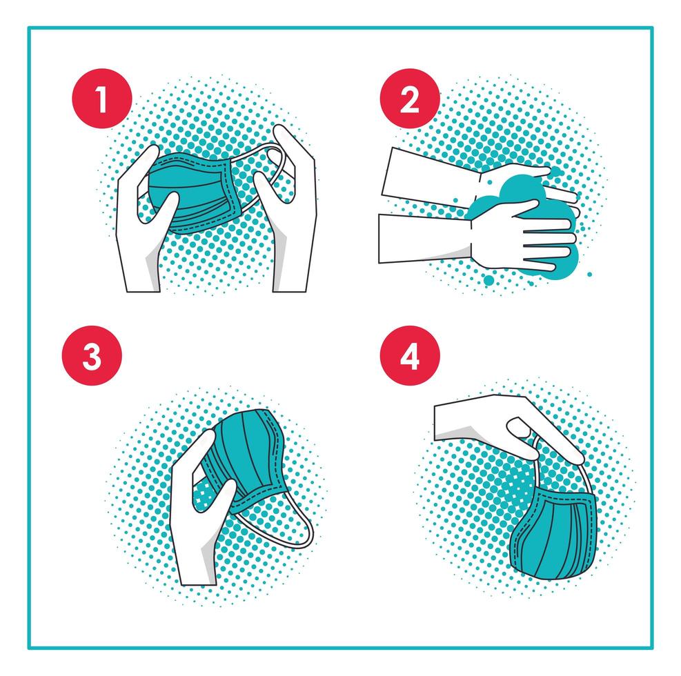 wie man die chirurgische Maske covid19 Infografik entfernt vektor