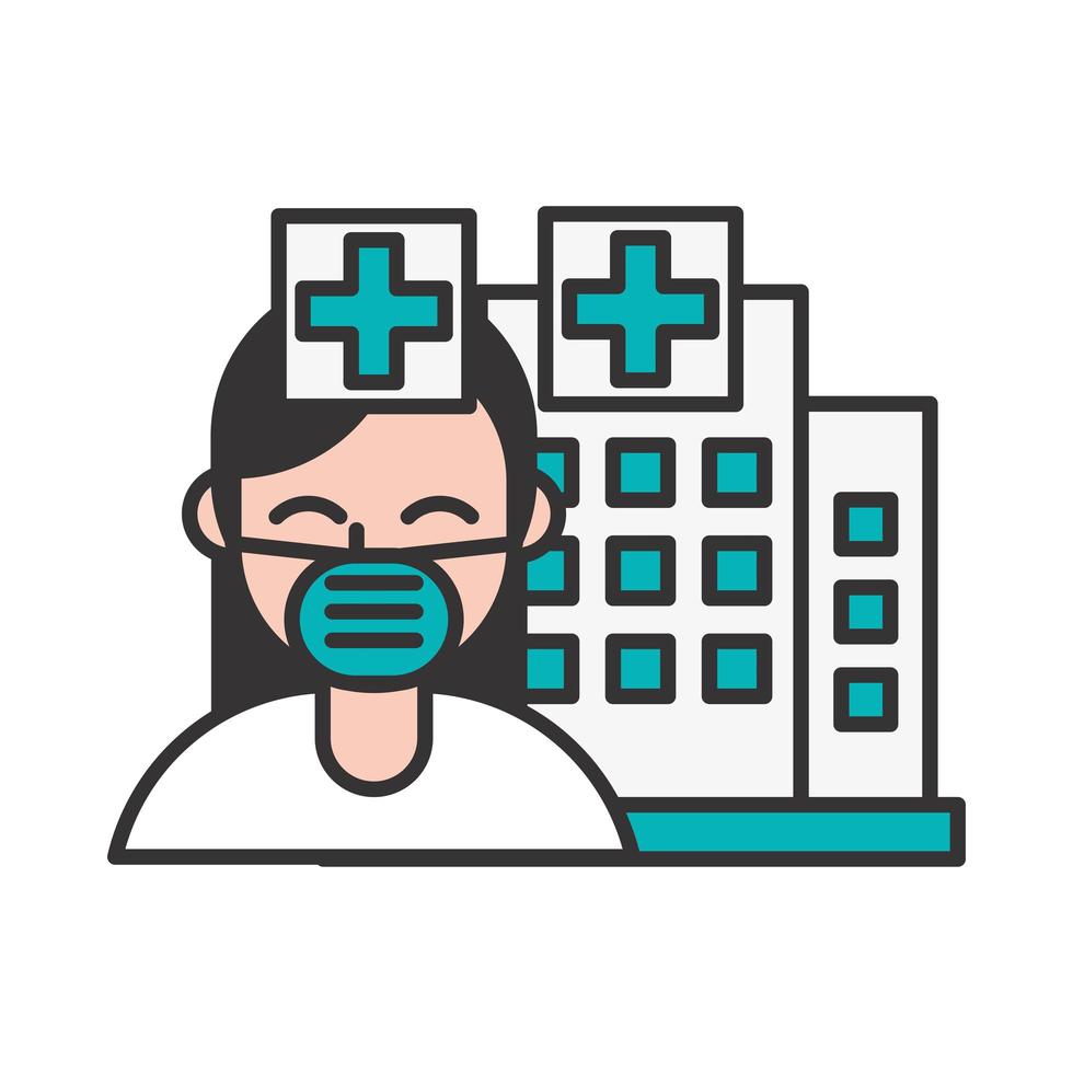 sjuksköterska som bär medicinsk mask på sjukhus vektor