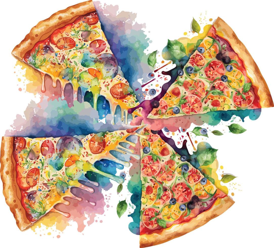 Wasser Farbe bunt Pizza Essen Vektor