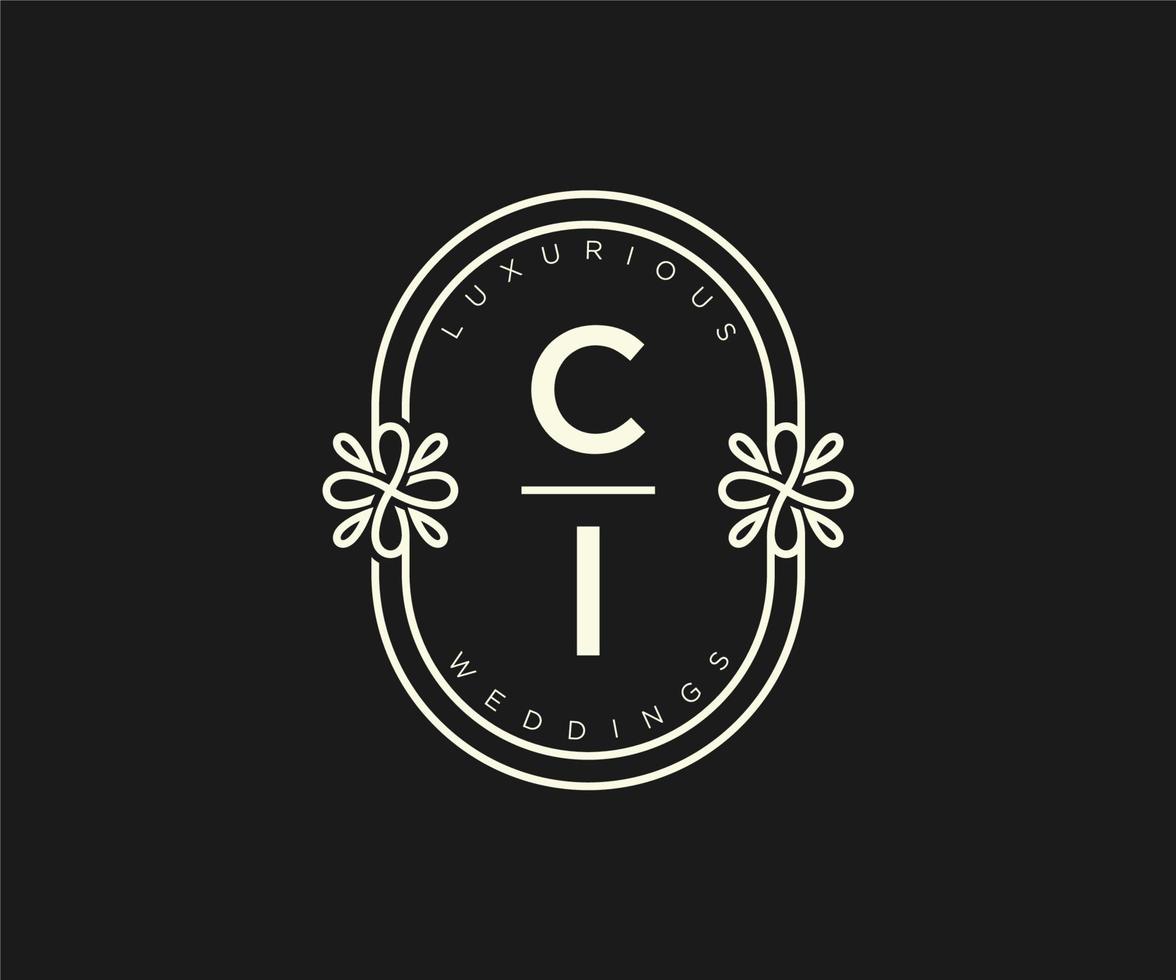 ci initials brief hochzeitsmonogramm logos vorlage, handgezeichnete moderne minimalistische und florale vorlagen für einladungskarten, save the date, elegante identität. vektor