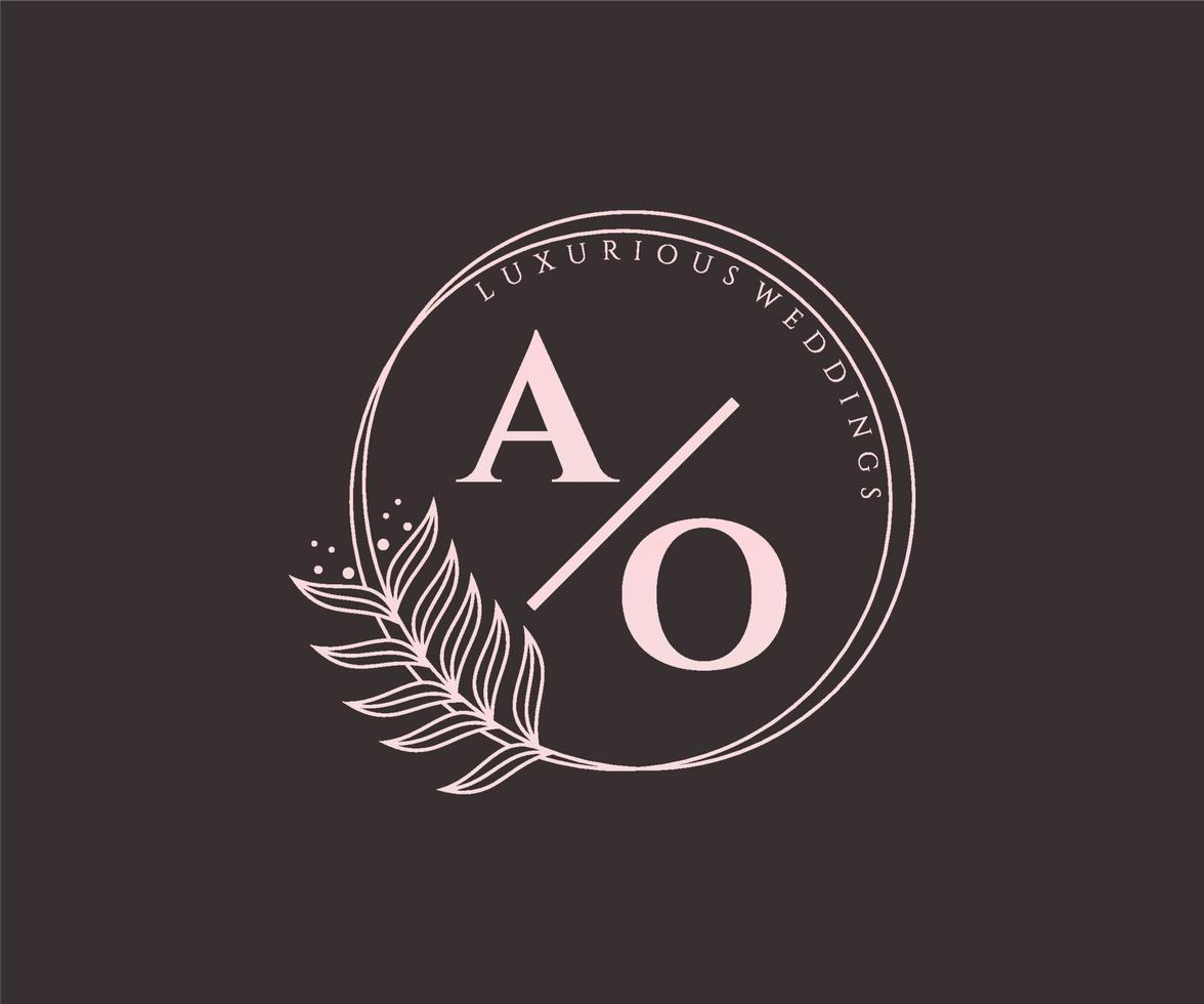 ao initialer brev bröllop monogram logotyper mall, hand dragen modern minimalistisk och blommig mallar för inbjudan kort, spara de datum, elegant identitet. vektor