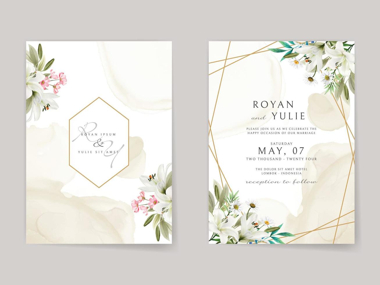 elegant Weiß Blumen- Hochzeit Einladung Karte vektor