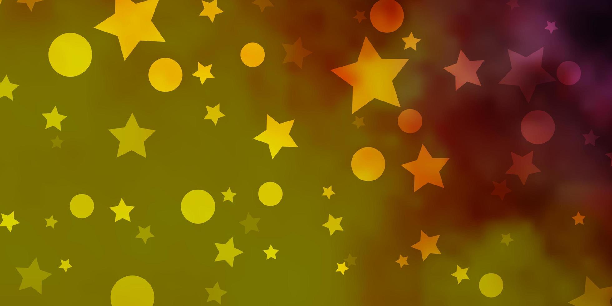 ljusrosa, gul vektorbakgrund med cirklar, stjärnor. vektor