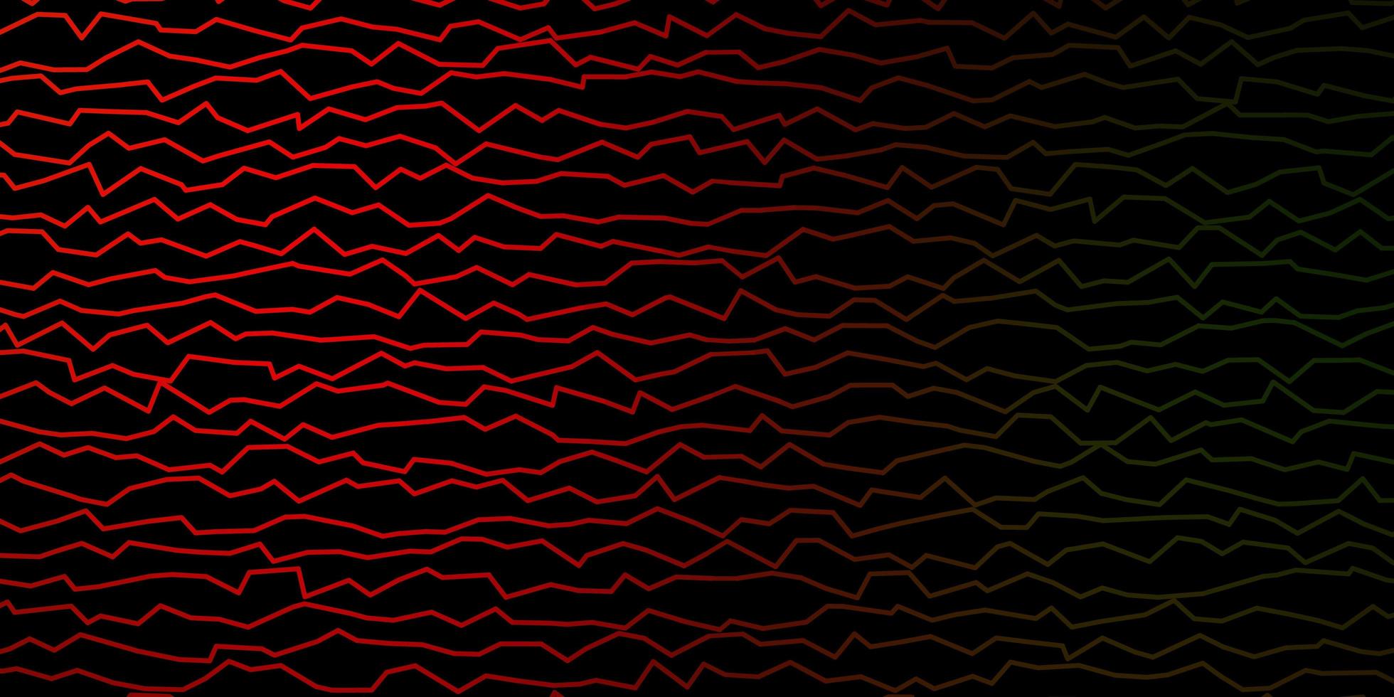 dunkelgrüner, roter Vektorhintergrund mit gebogenen Linien. vektor