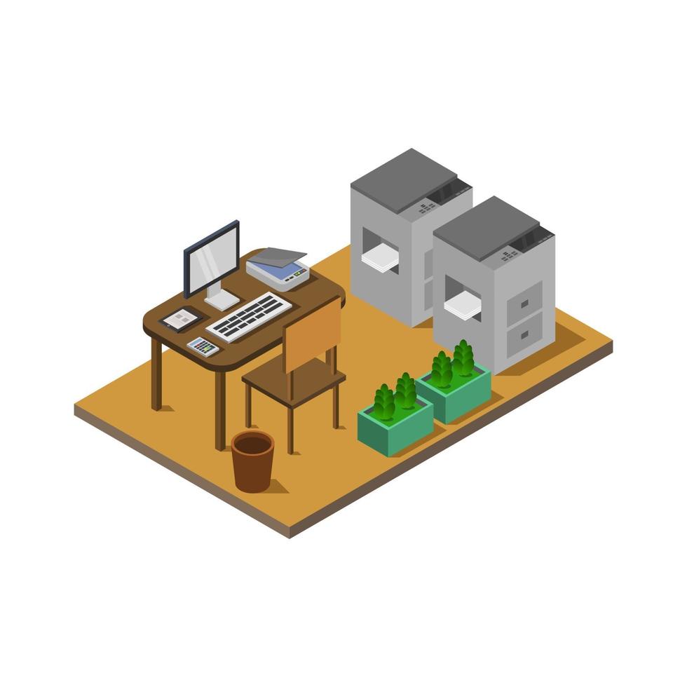 isometrisk kontorsrum på vit bakgrund vektor