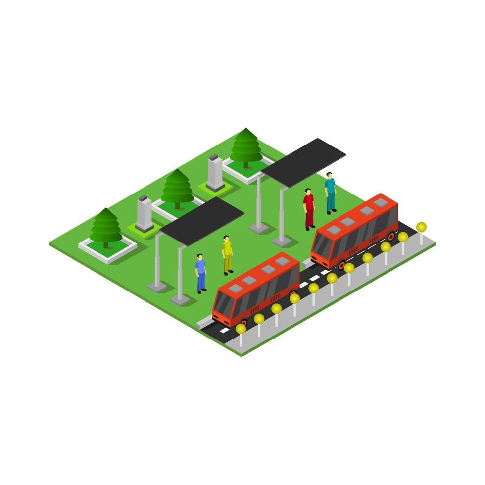 isometrische Bushaltestelle auf weißem Hintergrund vektor
