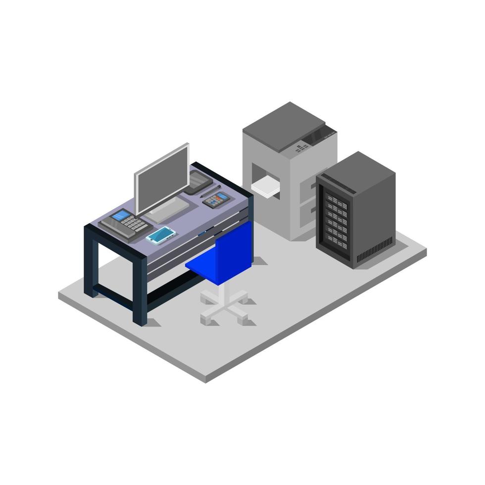 isometrisk kontorsrum på vit bakgrund vektor