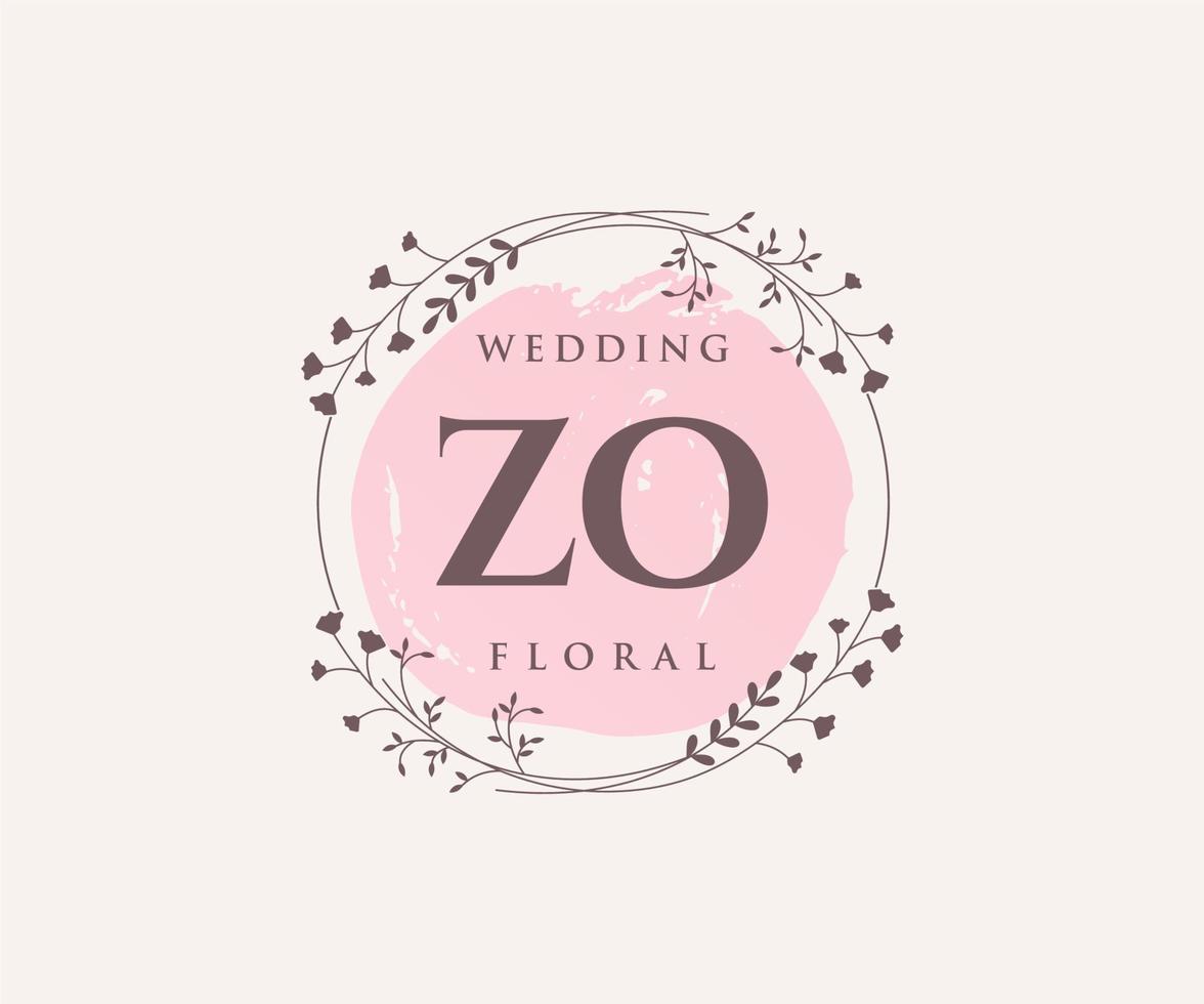 zo Initialen Brief Hochzeit Monogramm Logos Vorlage, handgezeichnete moderne minimalistische und florale Vorlagen für Einladungskarten, Datum speichern, elegante Identität. vektor