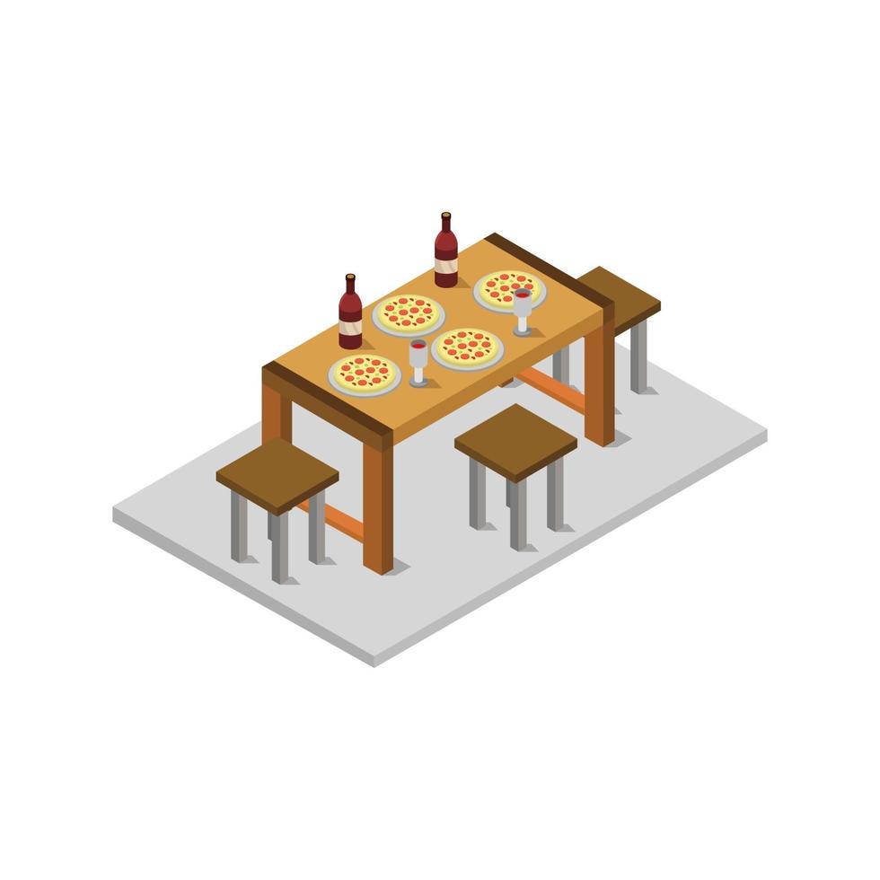 isometrisk köksbord på vit bakgrund vektor