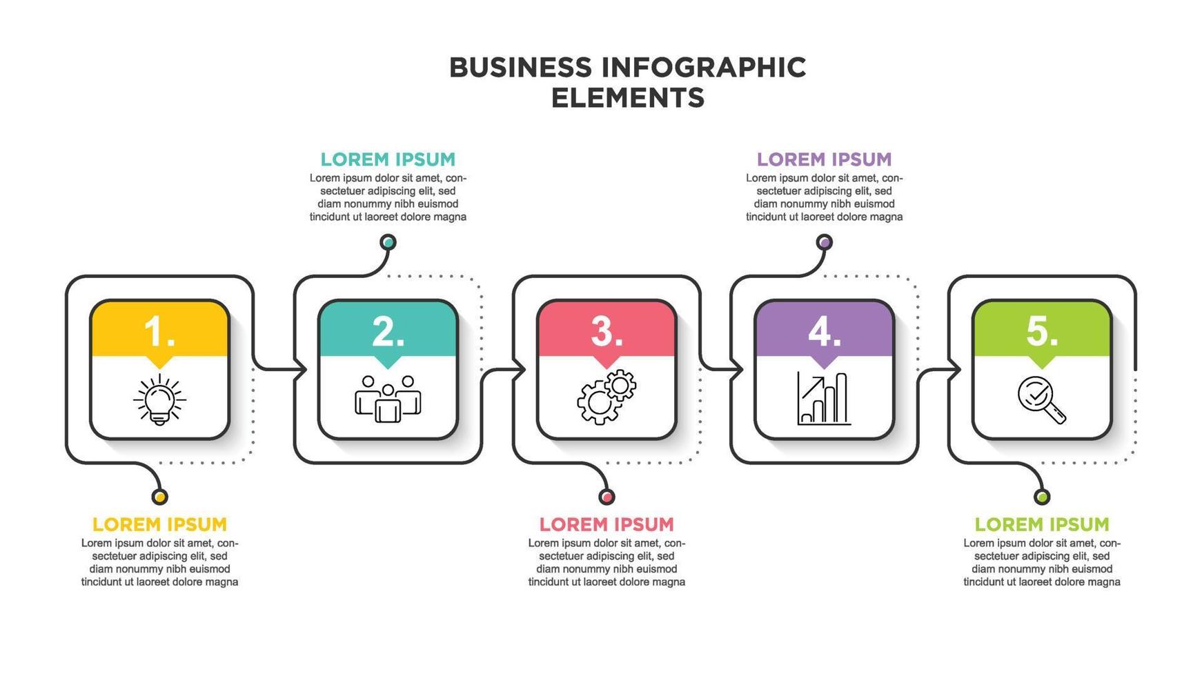 infografiken für geschäftskonzept mit symbolen und 5 optionen oder schritten. für Inhalt, Diagramm, Flussdiagramm, Schritte, Teile, Zeitleisten-Infografiken, Workflow, Diagramm. vektor