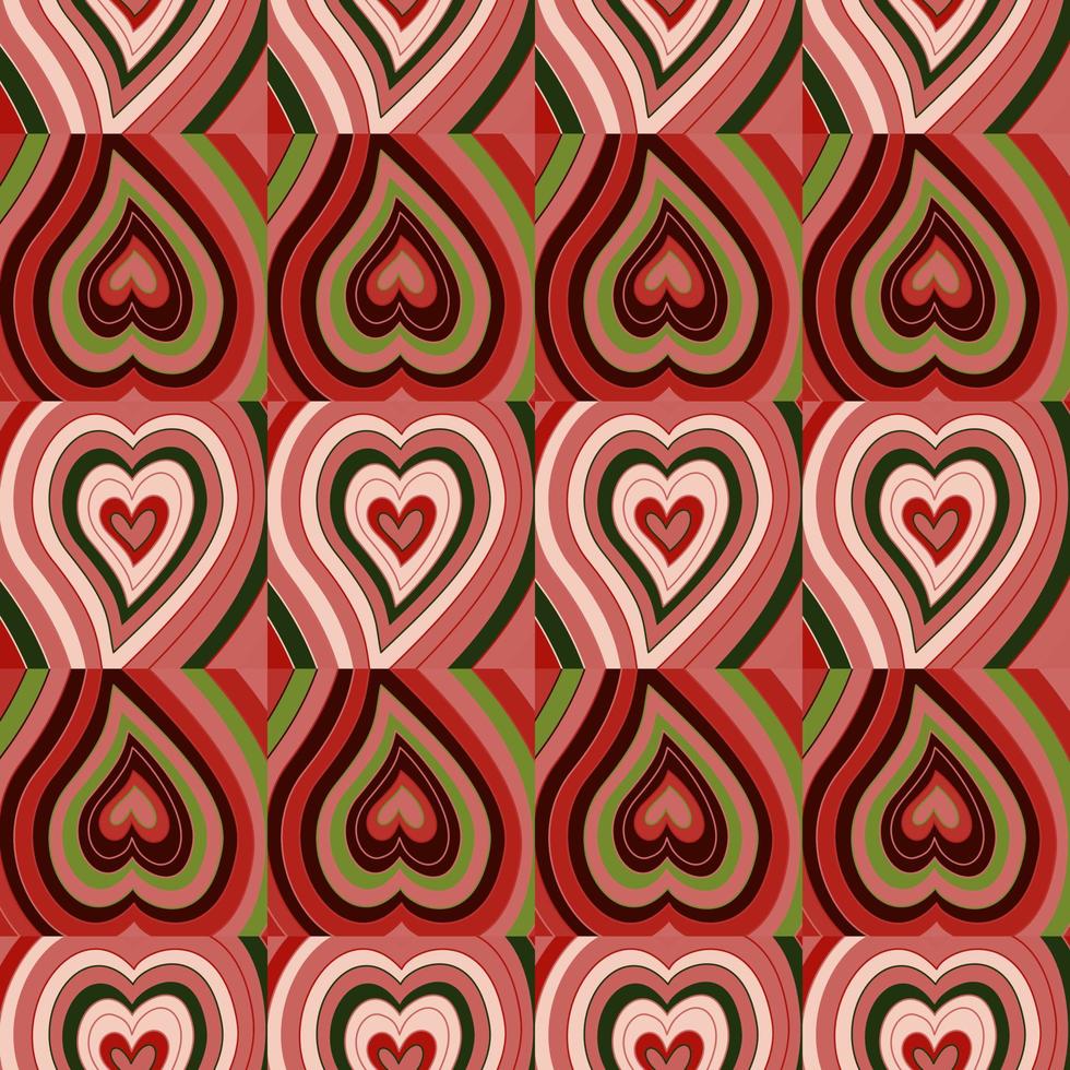 nahtloses muster des weinleseherz-mosaiks. Hippie-Retro-Stil. 14. Februar Hintergrundbild. valentinstag hintergrund. vektor