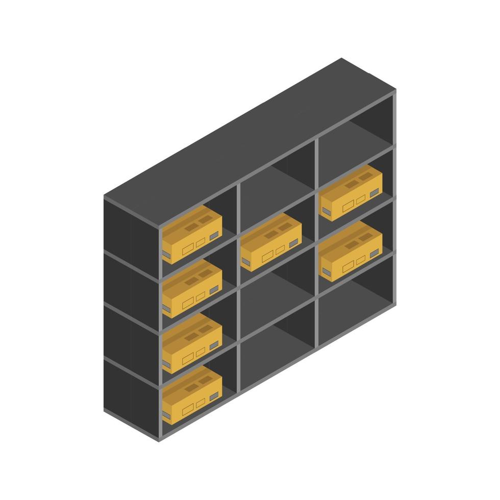 Lagerregal isometrisch auf weißem Hintergrund vektor