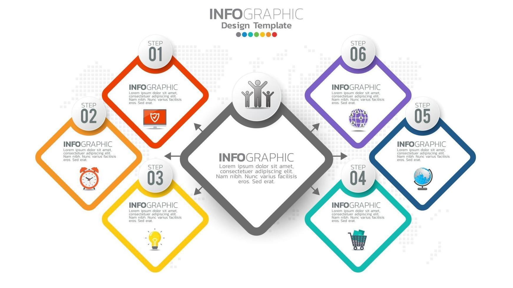 Infograph 6-Stufen-Farbelement mit Kreisgrafikdiagrammdiagramm, Geschäftsgraphendesign. vektor