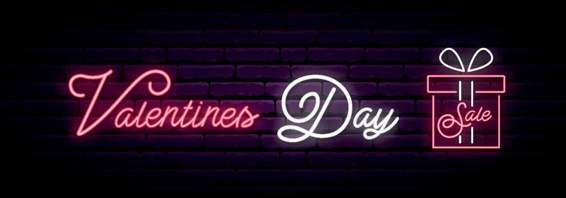 Valentinstag Verkauf Neon lange Banner. vektor