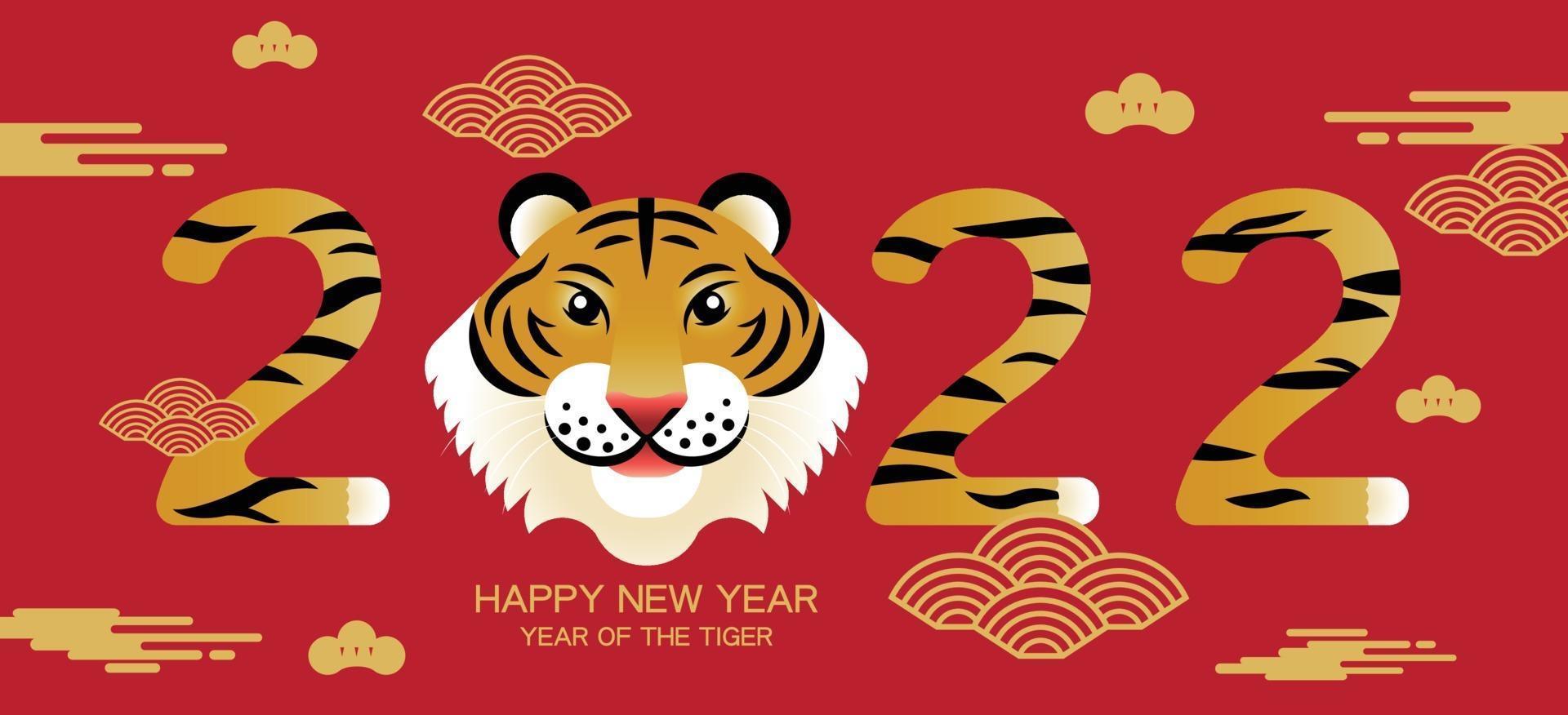 gott nytt år, kinesiskt nyår, 2022, år av tigern, tecknad karaktär, royale tiger, platt design vektor