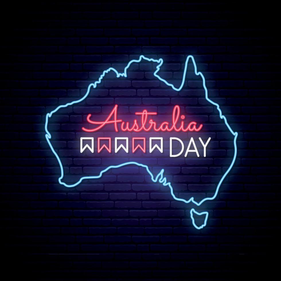 Australien Tag Neon Karte vektor