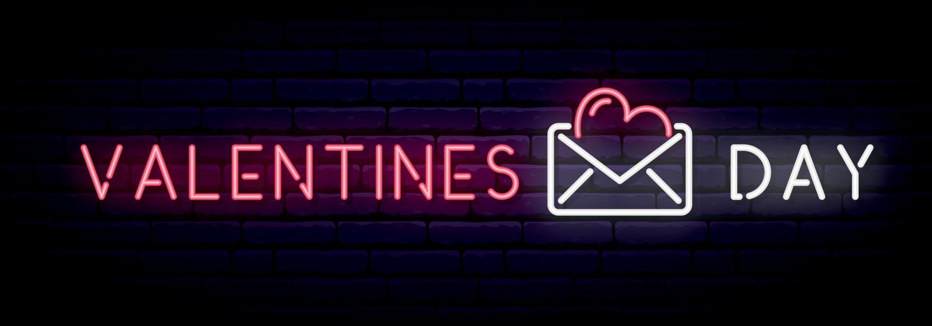 langes Neonbanner mit Inschrift Valentinstag vektor