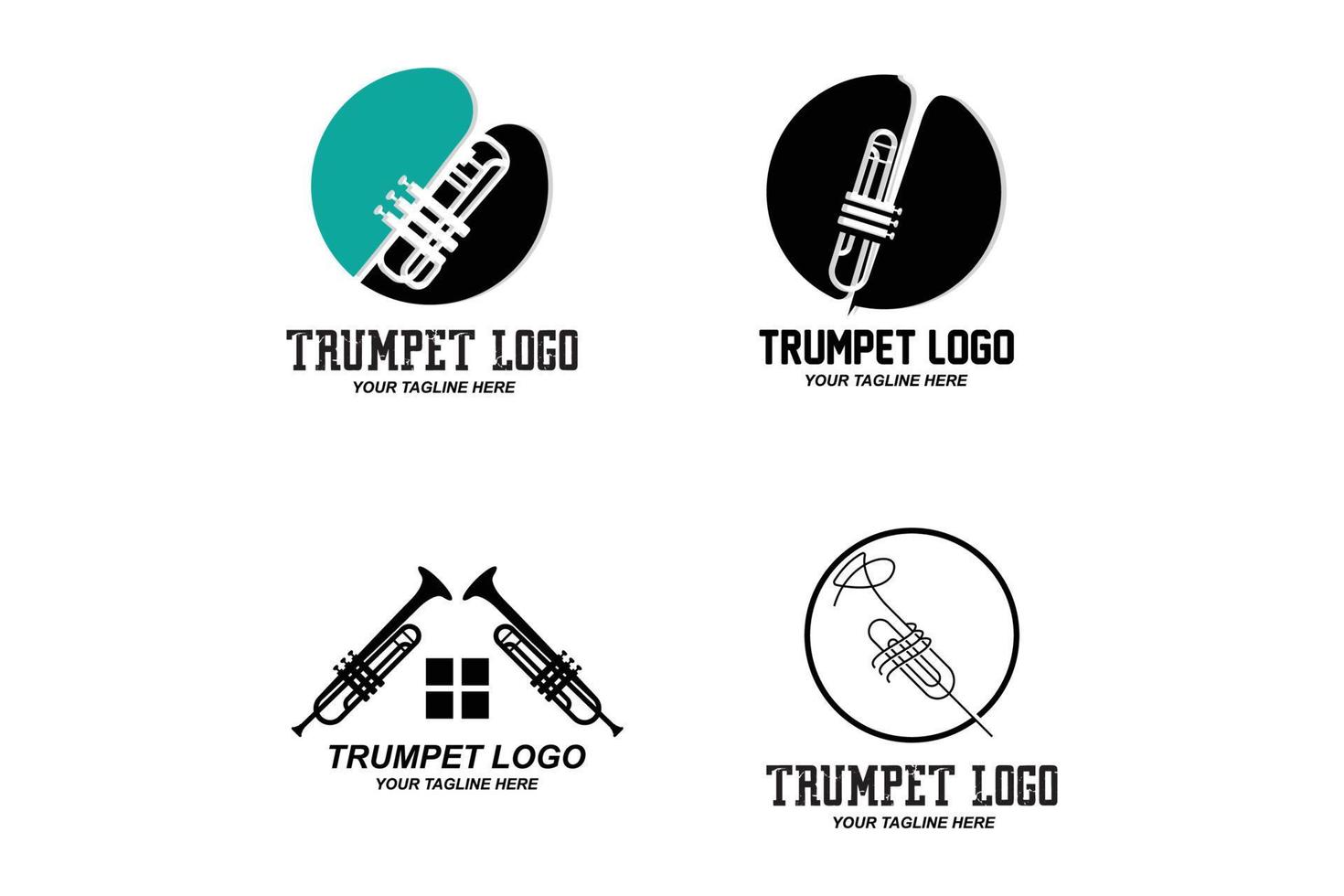 Trompetenlogodesign, erzeugen Melodie, Musikinstrumentvektorskizzenillustration vektor