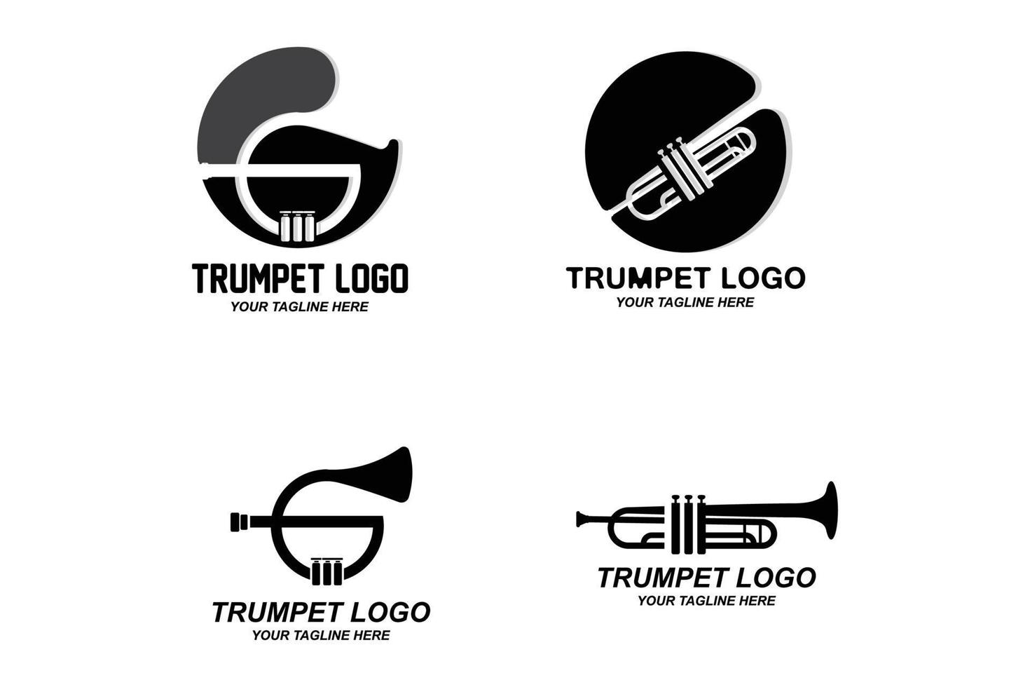 Trompetenlogodesign, erzeugen Melodie, Musikinstrumentvektorskizzenillustration vektor