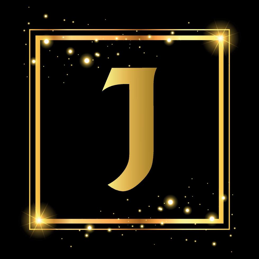 einfach Eleganz Initiale Brief j Art Logo Zeichen Symbol Symbol, Innerhalb das Quadrat. ein charmant Logo Design Element. Gold Briefe isoliert mit schwarz Hintergrund. vektor