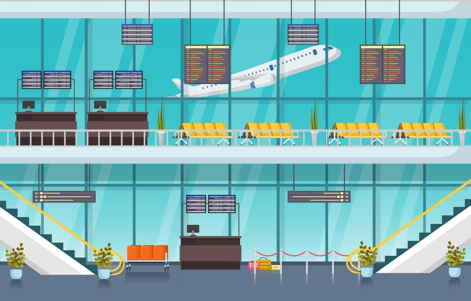 Flughafen Flugzeug Terminal Terminal Wartezimmer Halle Innen flache Illustration vektor