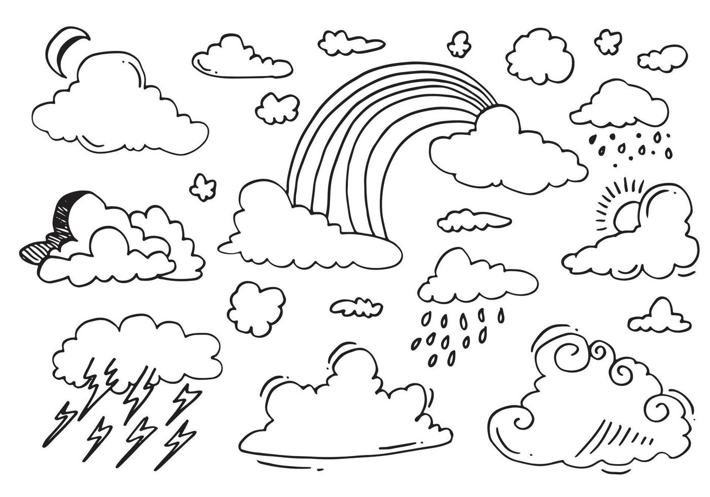 hand gezeichnete wettersammlung. flache Artvektorillustration auf grauem Hintergrund. vektor