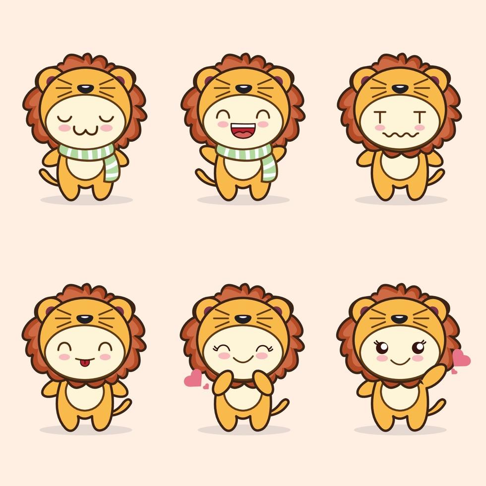niedliches Löwenmaskottchen mit verschiedenen Arten von Ausdruckssetsammlung vektor