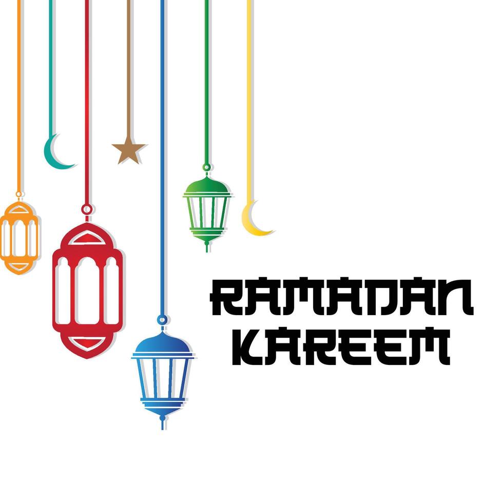 ramadan kareem grußkarte hintergrundvektordesign, islamische feiertage, mit sternlampenmoscheendesign und arabischer schrift vektor