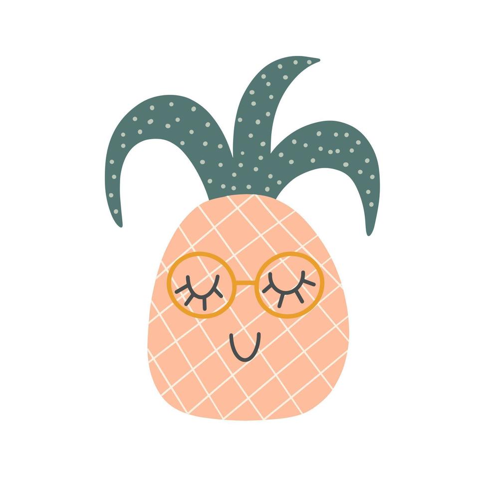 rolig ananas karaktär med Lycklig ansikte. vektor tecknad serie illustration i enkel ritad för hand scandinavian stil.