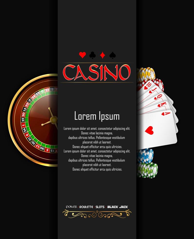 Kasino Banner mit Roulette Rad, Chips und spielen Karten vektor