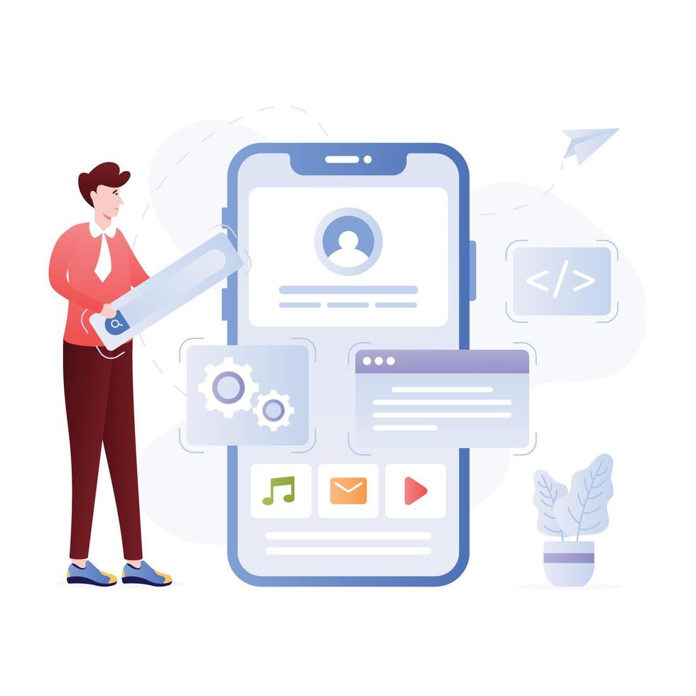 skaffa sig din händer på detta app utveckling platt illustration vektor